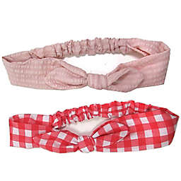 Tiny Treasures 2-Pack Solid and Gingham Bow Headwraps in Coral/Pink