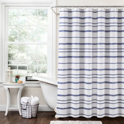 Striped Fabric Shower Curtain Color  Blue Green 