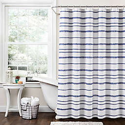 Lush Decor Stripe Clip Jacquard 72-Inch x 72-Inch Shower Curtain in White/Navy