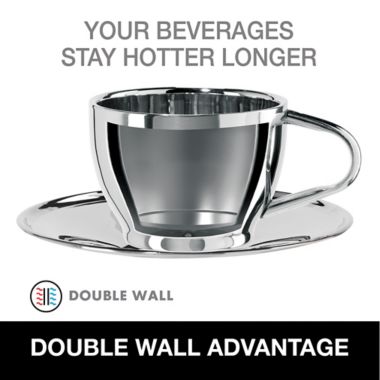 OGGI&trade; 6 oz. Double Wall Stainless Steel Coffee Cup and Saucer. View a larger version of this product image.