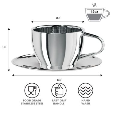 OGGI&trade; 12 oz. Double Wall Stainless Steel Cup and Saucer. View a larger version of this product image.