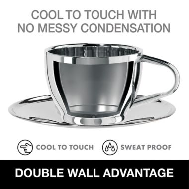 OGGI&trade; 12 oz. Double Wall Stainless Steel Cup and Saucer. View a larger version of this product image.