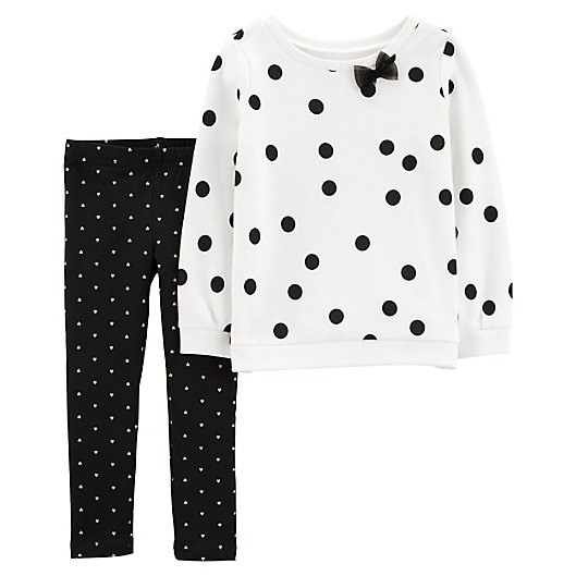 Alternate image 1 for carter's® Size 3M 2-Piece Polka Dot Fleece Top and Legging Set in Ecru/Black