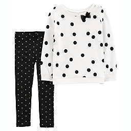 carter's® 2-Piece Polka Dot Fleece Top and Legging Set in Ecru/Black