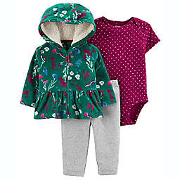 carter's® 3-Piece Floral Fleece Hoodie Cardigan Set