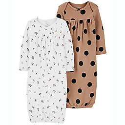 carter's® Size 3M 2-Pack Sleeper Gowns in Brown/White