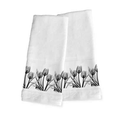 Laural Home&reg; Monochromatic Tulips 2-Piece Hand Towels in Black
