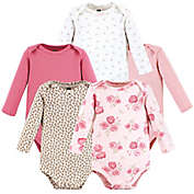 Hudson Baby&reg; Size 0-3M 5-Pack Blush Rose Leopard Long Sleeve Bodysuits in Pink