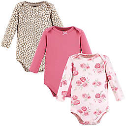 Hudson Baby® 3-Pack Blush Rose Leopard Long Sleeve Bodysuits in Pink