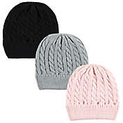 Hudson Baby&reg; 3-Pack Knitted Caps in Pink/Black