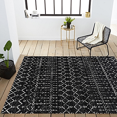 JONATHAN Y Moroccan HYPE Boho Diamond 5&#39; x 8&#39; Area Rug in Black/Ivory. View a larger version of this product image.
