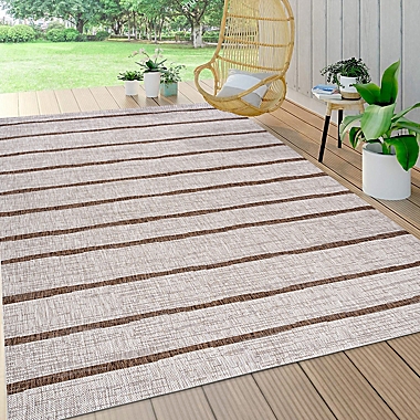 JONATHAN Y Santa Monica 3&#39;1" x 5&#39; Stripe Indoor/Outdoor Area Rug In Beige/Brown. View a larger version of this product image.