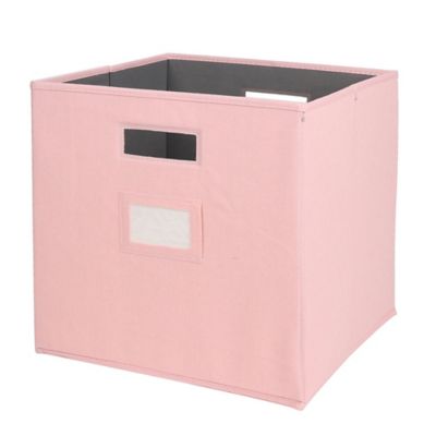 Squared Away&trade; 13-Inch Collapsible Storage Bin w/ Label Holder in Peach Whip