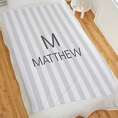 Delicate Stripes Personalized Boy 60-Inch x 80-Inch Plush Fleece Blanket. View a larger version of this product image.