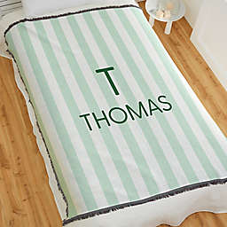 Delicate Stripes Personalized 56-Inch x 60-Inch Boy Woven Throw Blanket
