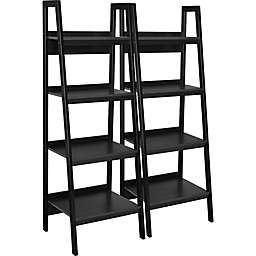 Ameriwood Home Lawrence 4-Shelf Ladder Bookcases in Black (Set of 2)