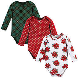 Hudson Baby® 3-Pack Poinsettia Long Sleeve Bodysuits in Red