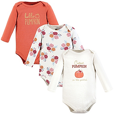 Hudson Baby&reg; Size 9-12M 3-Piece Cutest Pumpkin Long Sleeve Bodysuits in Orange. View a larger version of this product image.