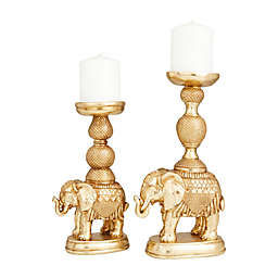 Ridge Road Décor Traditional Elephant Pedestal Candle Holders in Gold (Set of 2)