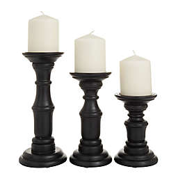 Ridge Road Décor Traditional Pedestal Candle Holder in Black (Set of 3)