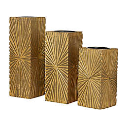 CosmoLiving Contemporary Wood Candle Holders in Gold (Set of 3)