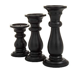 Ridge Road Decor 3-Piece Traditional Candle Holder Set in Black