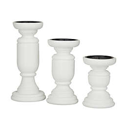 Ridge Road Décor Modern Wood Candle Holders in White (Set of 3)