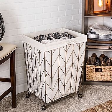 Honey-Can-Do&reg; Chevron Wire Frame Cotton Hamper in Antique Gold. View a larger version of this product image.
