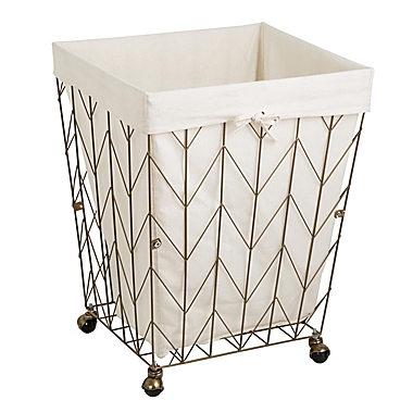 Honey-Can-Do&reg; Chevron Wire Frame Cotton Hamper in Antique Gold. View a larger version of this product image.