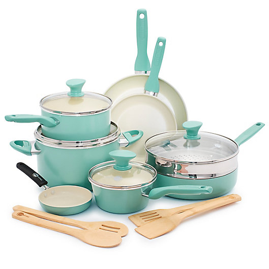 Teal Home Kitchen Cook Pots & Pans 12-Piece Set Ceramic Nonstick Cookware Set