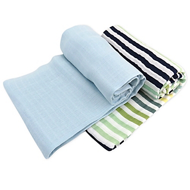 The Honest Company&reg; 2-Pack Stripe Organic Cotton Swaddle Blankets in Rainbow. View a larger version of this product image.