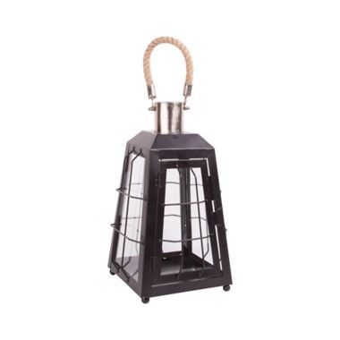 Home Essentials 15.75-Inch Glass and Metal Tabletop Lantern in Black. View a larger version of this product image.