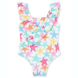 Little Me® Starfish Ruffled Swimsuit in White/Multi