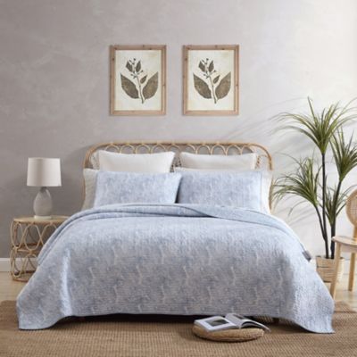 Tommy Bahama&reg; Distressed Water Leaves Twin Quilt Set in Sky Blue