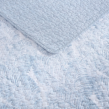 Distressed Water Leaves Sky Full/Queen Quilt Set in Sky Blue. View a larger version of this product image.