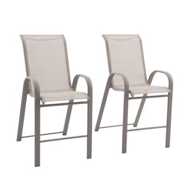 Simply Essential&trade; NeverRust&reg; Outdoor Sling Bar Stools in Grey (Set of 2). View a larger version of this product image.