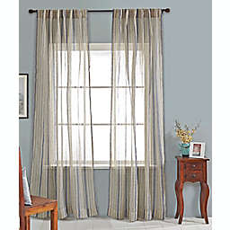 India's Heritage Linen Stripe Sheer 96-Inch Rod Pocket Curtain Panel in Natural/Navy (Single)