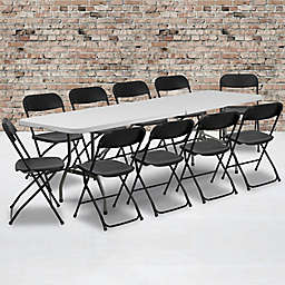 Flash Furniture 11-Piece Bi-Fold Plastic Table and Chair Set in Black