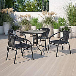 Flash Furniture Rattan Indoor/Outdoor Stacking Restaurant Chairs in Black (Set of 4)