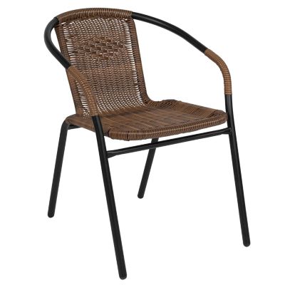 Flash Furniture Rattan Indoor/Outdoor Restaurant Stacking Chairs in Medium Brown (Set of 4)