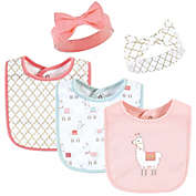 Hudson Baby&reg; Size 0-12M 5-Piece Llama Bib and Headband Set in Pink/Multi