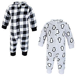 Hudson Baby® Size 0-3M 2-Pack Grey Penguin Jumpsuits