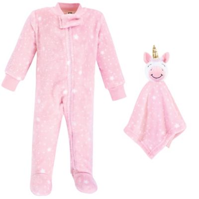 Hudson Baby&reg; Unicorn Plush Sleep and Play Footie and Security Blanket/Toy in Pink