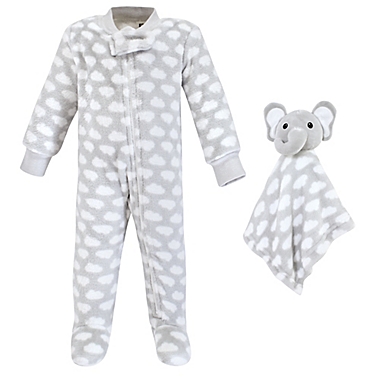 Hudson Baby&reg; Size 0-3M Elephant Plush Sleep and Play Footie and Security Blanket/Toy in Cloud. View a larger version of this product image.