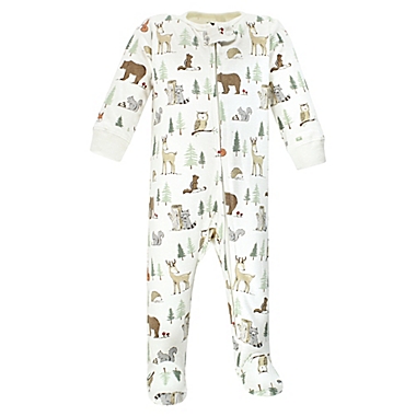 Hudson Baby&reg; 3-Pack Forest Cotton Sleep and Play Footies in Green. View a larger version of this product image.