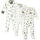 Alternate image 0 for Hudson Baby&reg; 3-Pack Forest Cotton Sleep and Play Footies in Green