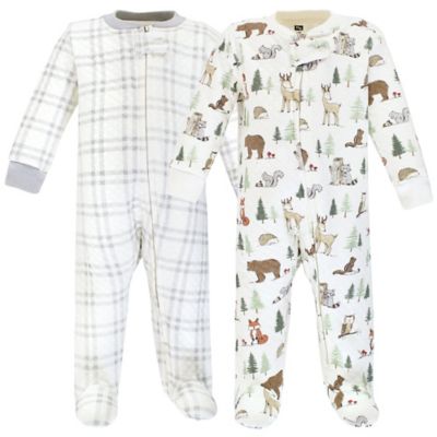 Hudson Baby&reg; 2-Pack Forest Animals Quilted Sleep and Play Footies in Green
