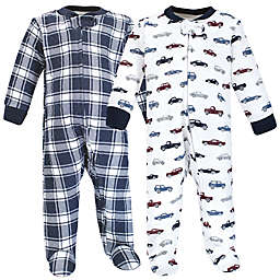 Hudson Baby® Size 0-3M 2-Pack Cars Quilted Sleep and Play Footies in Blue
