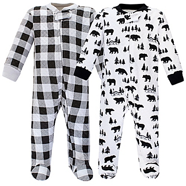 Hudson Baby&reg; 2-Pack Bear Quilted Sleep and Play Footies in Grey/Black. View a larger version of this product image.