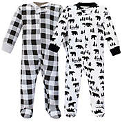 Hudson Baby&reg; 2-Pack Bear Quilted Sleep and Play Footies in Grey/Black